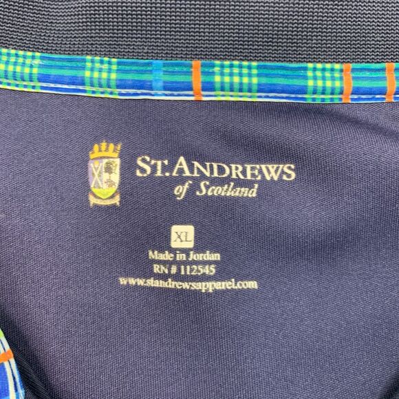 St. Andrews of Scotland Polo Shirt Mens XL Extra Large Navy Blue Striped Golf - Picture 5 of 10